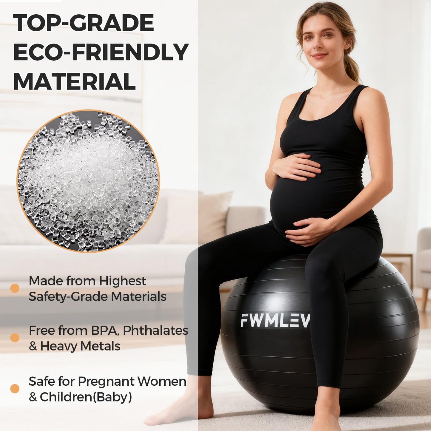 FWMLEW Extra Thick Exercise Yoga Ball, 5-Size Anti-Burst Heavy Duty Stability Gym Ball for Fitness, Core Workout, Pregnancy & Office Chair, Includes Quick Pump (L(23-26ines/58-65cm))