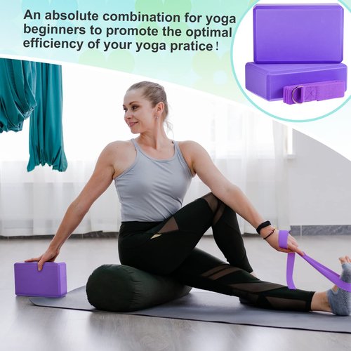 Meooeck 18 Pcs Yoga Block and Strap Set 9 x 6 x 3 Inch EVA Foam Non Slip Brick 8 ft Yoga Straps for Stretching D Ring Design for Back to School Pilates Fitness Workout Exercise(Multicolor)