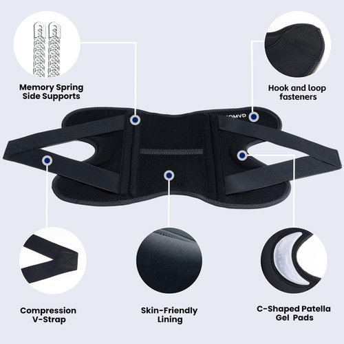 JOMVD Knee Brace for Knee Pain, Meniscus Tear, Adjustable Knee Support with Side Spring Stabilizers for Meniscus Tear, Arthritis, Patella Stability, Knee Pain Relief, Women and Men