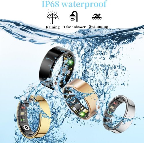 POP IT S Smart Health Ring for Women Men Fitness Tracker with Heart Rate, Blood Oxygen, Blood Pressure, Sleep Monitoring, Step Counting, IP68 Waterproof for iPhone and Android, No Fee (Gold, 7)
