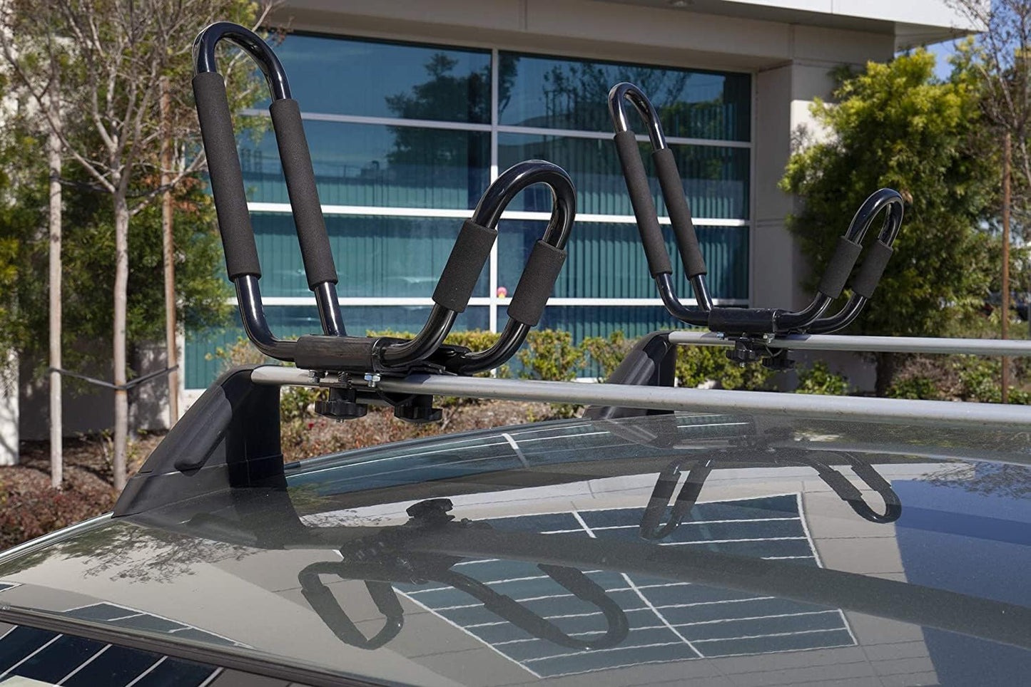 Kayak Roof Racks - J-Bar Hooks Canoe, Surf-Board & Kayaks Carrier - Universal Fit for SUP Roof-top Rack Mount on SUV, Cars, Truck, with Tie Down Straps & Accessories