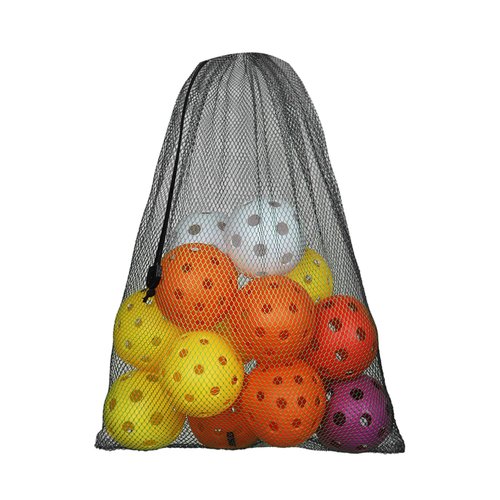 GSE Games & Sports Expert 18"x12" Black Mesh Drawstring Bag for Baseballs, Softballs, Tennis, Pickleball Balls, Golf Balls. Mesh Sports Equipment Bag with Lock for Gym, Swim Gear, Laundry & Toys