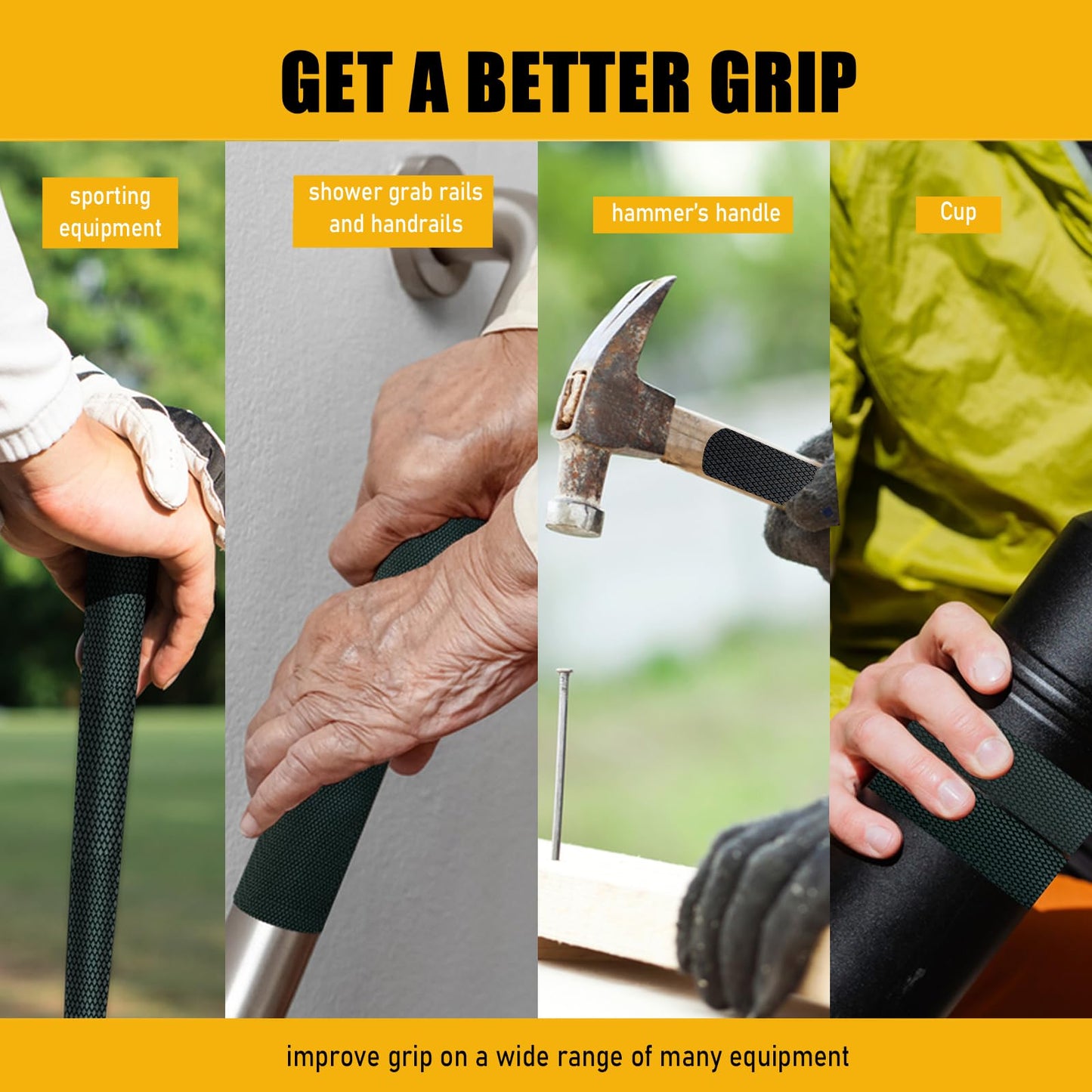 Rubber Grip Tape, 1 In x 20 Ft Non-Abrasive Grip tape for handles, Strong Adhesive Waterproof Heat Resistant Cushion grip, Comfortable in hands, perfect for handles, handlebars, or any slippery stuff
