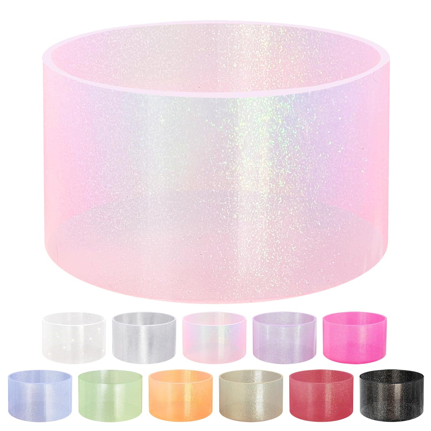 YWDOUJI Jelly Luster Glitter Silicone Transparent Boot for Stanley 20-40oz, Compatible with Hydro Flask or Other Water Bottle Tumbler, 2.85-3.0 inch Protective Anti-Slip Bottom Sleeve Cover