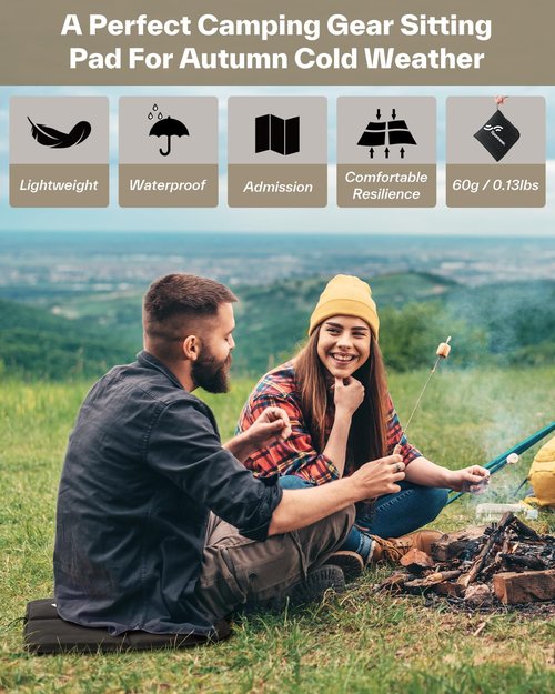 Sportneer Sitting Pad, Sit Pads for Backpacking Portable Camping Sit Pad Waterproof Folding Pad Stadium Seat Pad for for Camping Picnics Hiking (Black, 2 PCS)