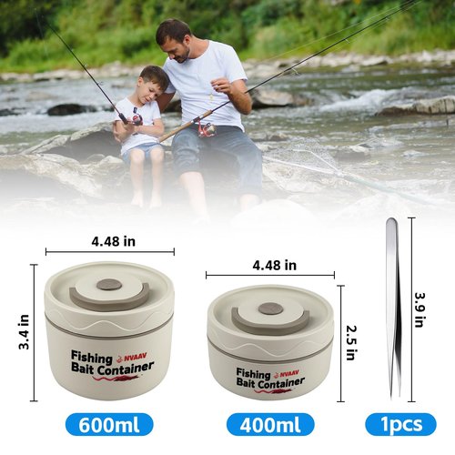 NVAAV Insulated Live Bait Container, Stainless Steel Live Bait Storage, Worm Bait Holder, Bait Storage Nightcrawler Box, Bait Bucket to Keep Bait Fresh and Alive (1PC-0.6L)