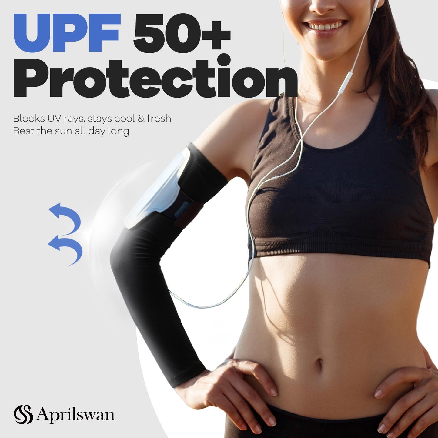 Aprilswan Arm Sleeves, UV Sun Protection Cooling Arm Covers for Men/Women