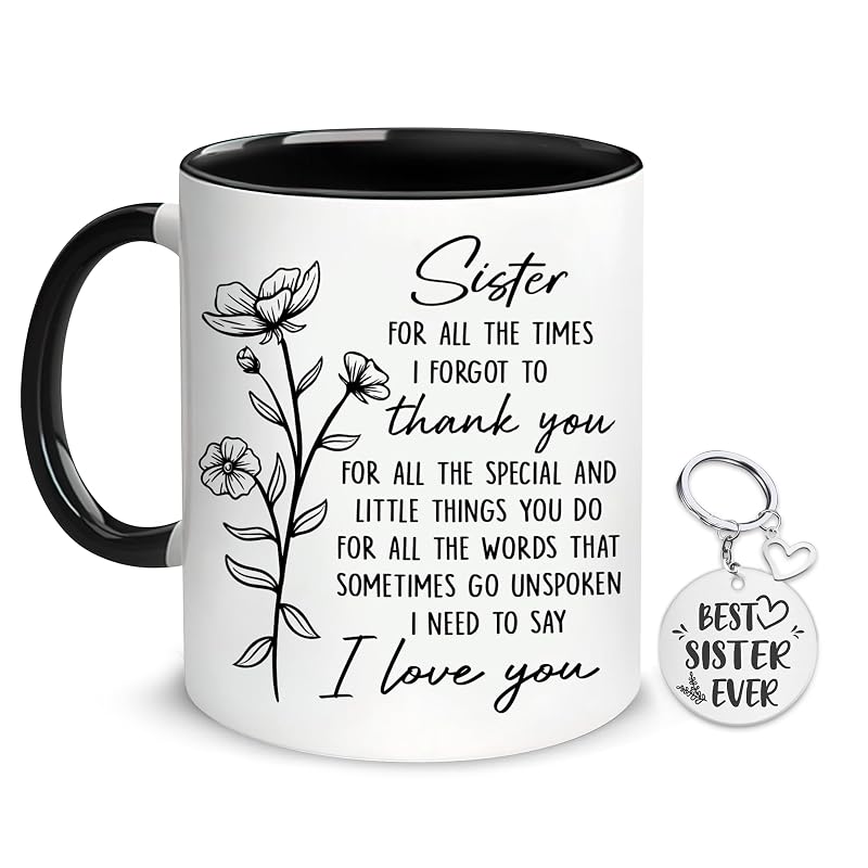 Sister Coffee Mug 11 oz – Gift Set with Keychain – From Sister Variation: Sister
