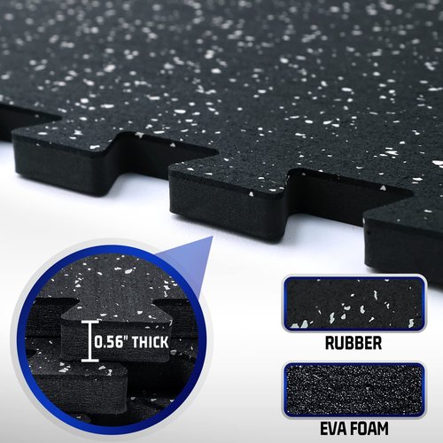 SUPERJARE 0.56'' Thick 6 Pcs 24 Sq Ft Rubber Top Exercise Equipment Mats, High Density EVA Foam Mats with Rubber Top, Interlocking Gym Flooring for Home Gym, Protective Workout Mat, Black/Grey