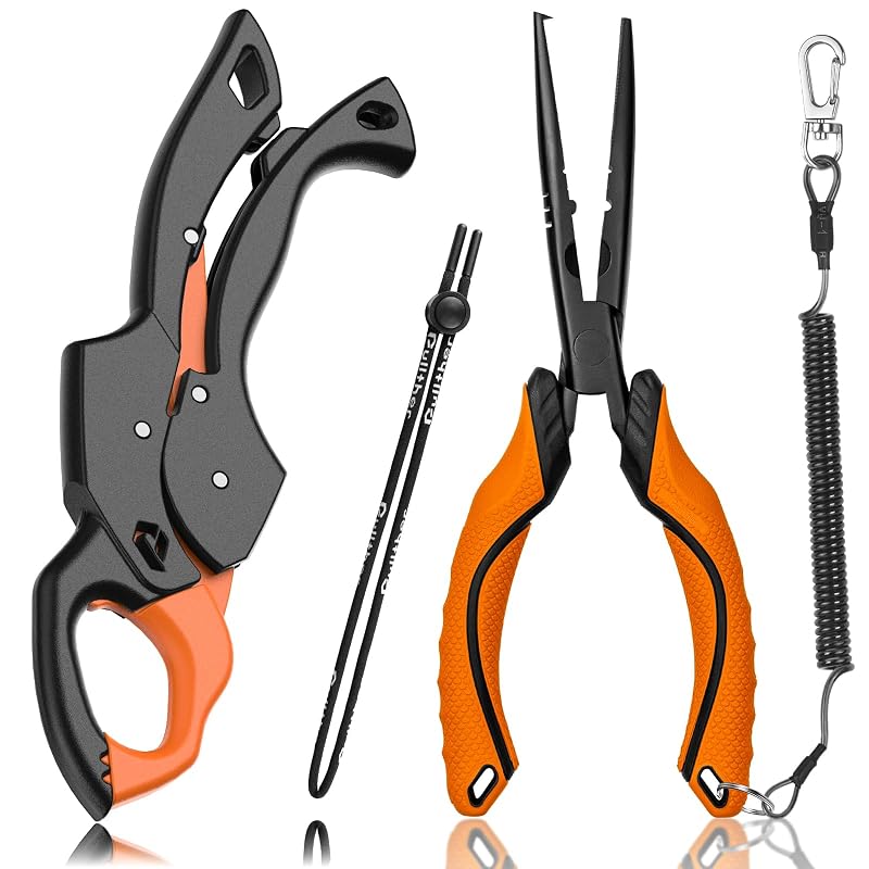 9.2in Fish Gripper Pliers - Multi-Function Saltwater/Lip Grabber with Wire Cut & Split-Ring Openers (Variation: 9" Fishing Pliers Orange)