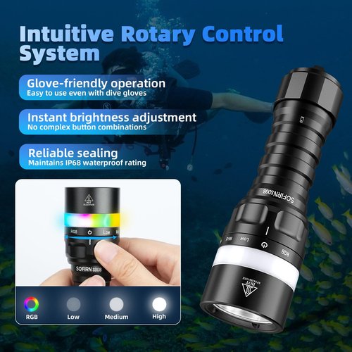 Sofirn SD08 Diving Light, 3200lm Bright Scuba Diving Flashlight, IPX8 Waterproof Rating, Submersible up to 100 Meters, Signal Ring, Easy Twist On/Off, Pro Grade Underwater Gear, Long Runtime