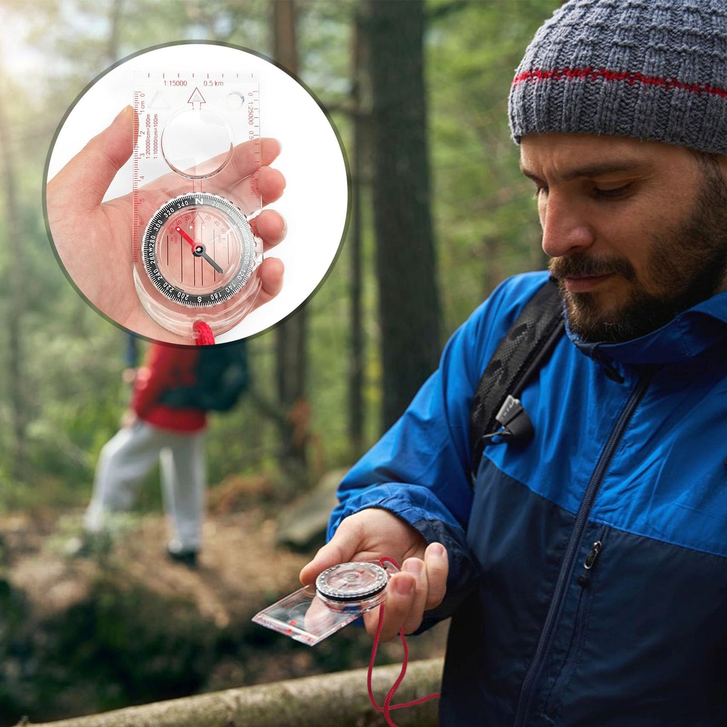BlingKingdom Multifunctional Waterproof Navigation Compass Map Ruler Magnifier for Explorer Hiking Map Reading and Navigation with Adjustable Lanyard