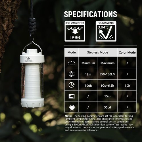 Wurkkos CL01 Camping Lantern Rechargeable, 550LM Waterproof Tent Light with Magnet Base, Up to 300H Runtime,Portable Lantern Flashlight with RGB light,Emergency Camp Light for Hurricane,Hiking,Camping