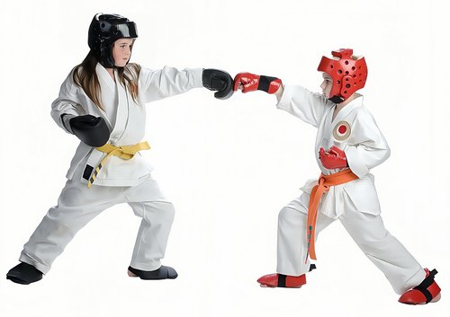 FANGJIE Martial Arts Karate Protective Sparring Gear Package Deal/Gift- Adjustable Adults & Kids Headgear, Gloves & Kicks for MMA, Taekwondo, Boxing Training（Gift a Martial Arts backbag）