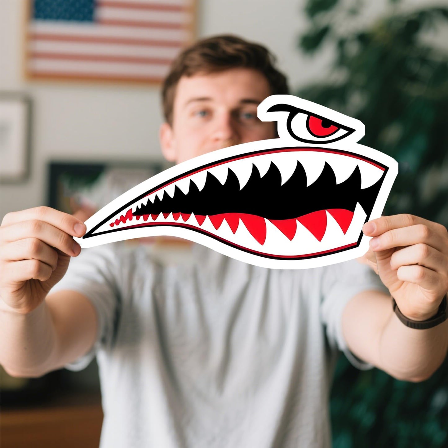 Kayak Stickers, PVC Waterproof Shark Teeth Mouth Decals for Fishing Boat, Kayak Accessories (Flying Tiger Shark, 12")