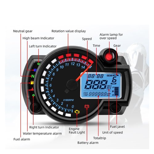 KNVBGG Speedometer Odometer Meter Universal Digital Motorcycle Odometer Speedometer 12V Motorcycle Instrument Universal Speedometer 7 Colors Auto Dashboardd