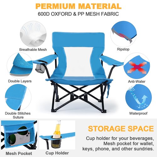 Joyfair Beach Camping Chair (2 Pack), Outdoor Folding Chair for Adults, Heavy Duty Portable Chair for Outside Fishing, Lawn, Sport, Patio, Armrest Cup Holder & Storage Pocket, Carry Bag (Blue)
