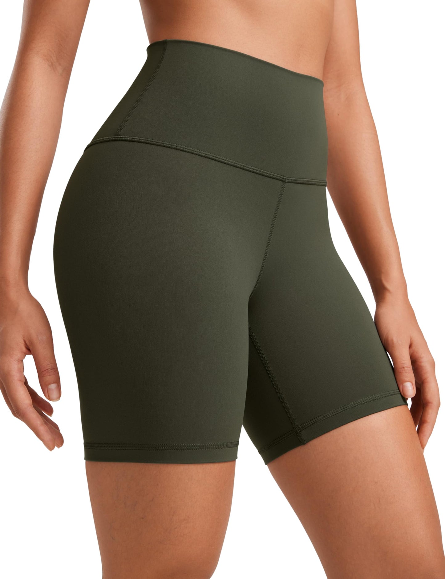 CRZ YOGA ButterLuxe Biker Shorts 6" - High Waisted Workout Running Volleyball Spandex Yoga Womens Olive Green Small
