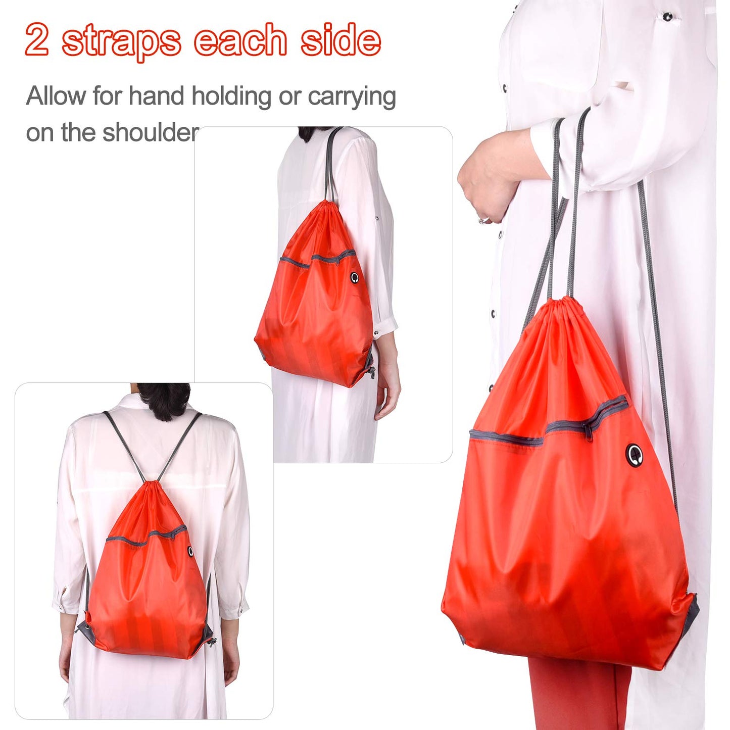KUUQA 12Pcs Drawstring Backpack Bags Bulk with Zipper Pocket Christmas Gift Bag（Red）