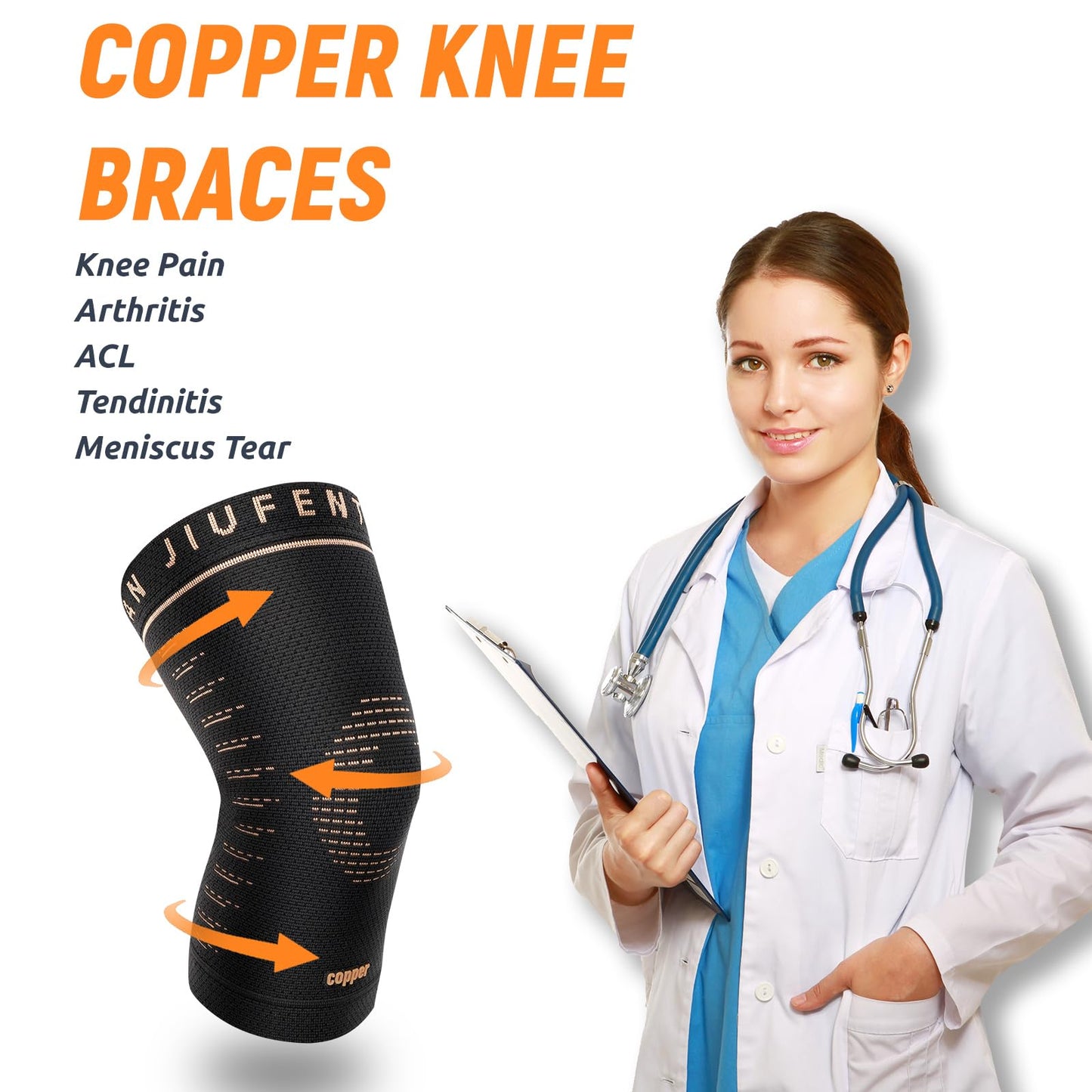 JIUFENTIAN Copper Knee Sleeve,Copper Knee Braces for Women and Men Arthritis,ACL, Tendinitis, Meniscus Tear, Joint Pain Relief, Running, Working Out, Fitness, Weightlifting (XLarge)