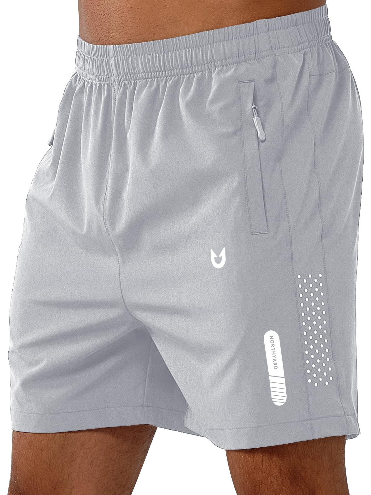 NORTHYARD Men's Athletic Running Shorts Gym Workout 7"/9"/5" Quick Dry Lightweight Sports Basketball Tennis 3 Zipper Pockets GREY-5inch L