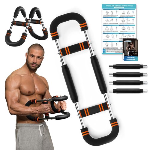 Twister Arm Trainer, Adjustable 6 Resistance Levels(30-120lb) Twister Arm Chest Exerciser with 4 Springs & Poster for Men & Women, Chest Workout Device Equipment for Chest Clip Muscle & Arm Strength