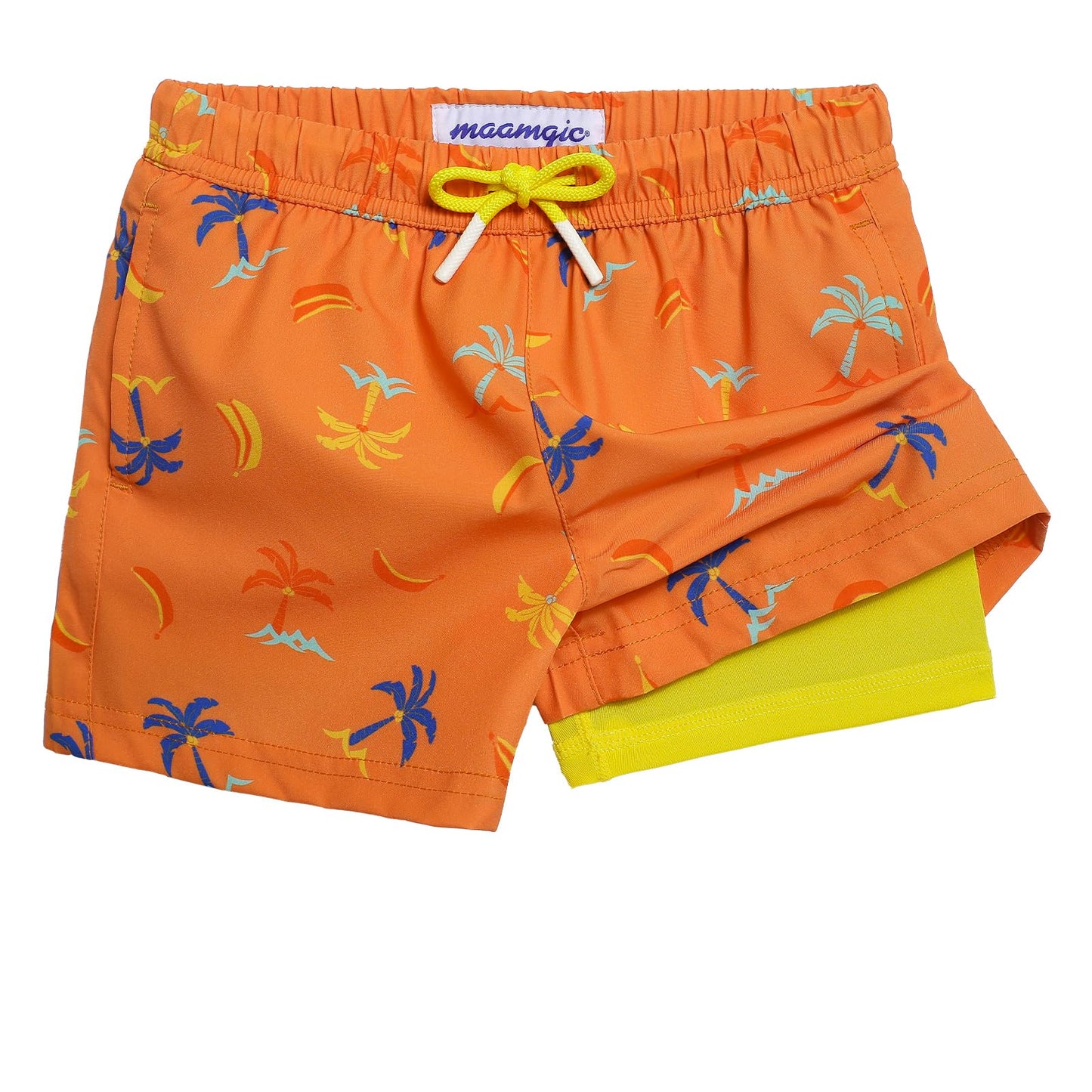 maamgic Boys Swim Trunks with Compression Liner 4-Way Stretch Quick Dry Swim Shorts Swimming Trunks Toddler Boy Coconut Orange 5-6 Years