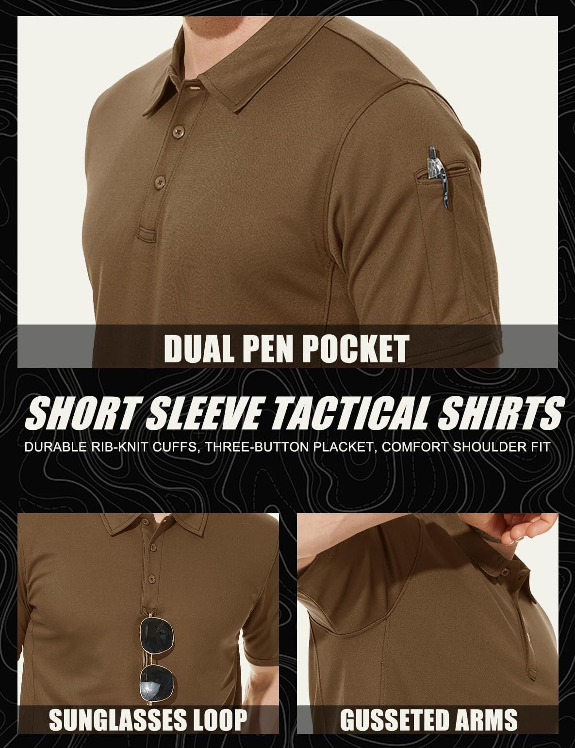 MAGCOMSEN Mens Polo Shirts Short Sleeve Golf Work Casual Quick Dry Breathable Summer Shirt Brown M