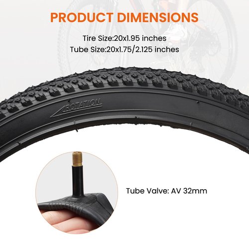 Lukasports 2Pcs Mountain Bike Tires and 2Pcs Tubes Set, 20”x1.95”- 2.125” Bike Tire & 1.75”- 2.125” AV 32mm Inner Tubes, Folding Replacement Tires, Puncture-Resistant 20x1.95 Road Kid Bike Tire