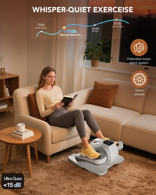 Under Desk Elliptical Machine, 24 Modes Leg Exerciser Electric as Seen on TV for Seniors, Portable Seated Pedal Trainer, Romote Control Home Workout Exercise Equipment, Elliptical Exerciser