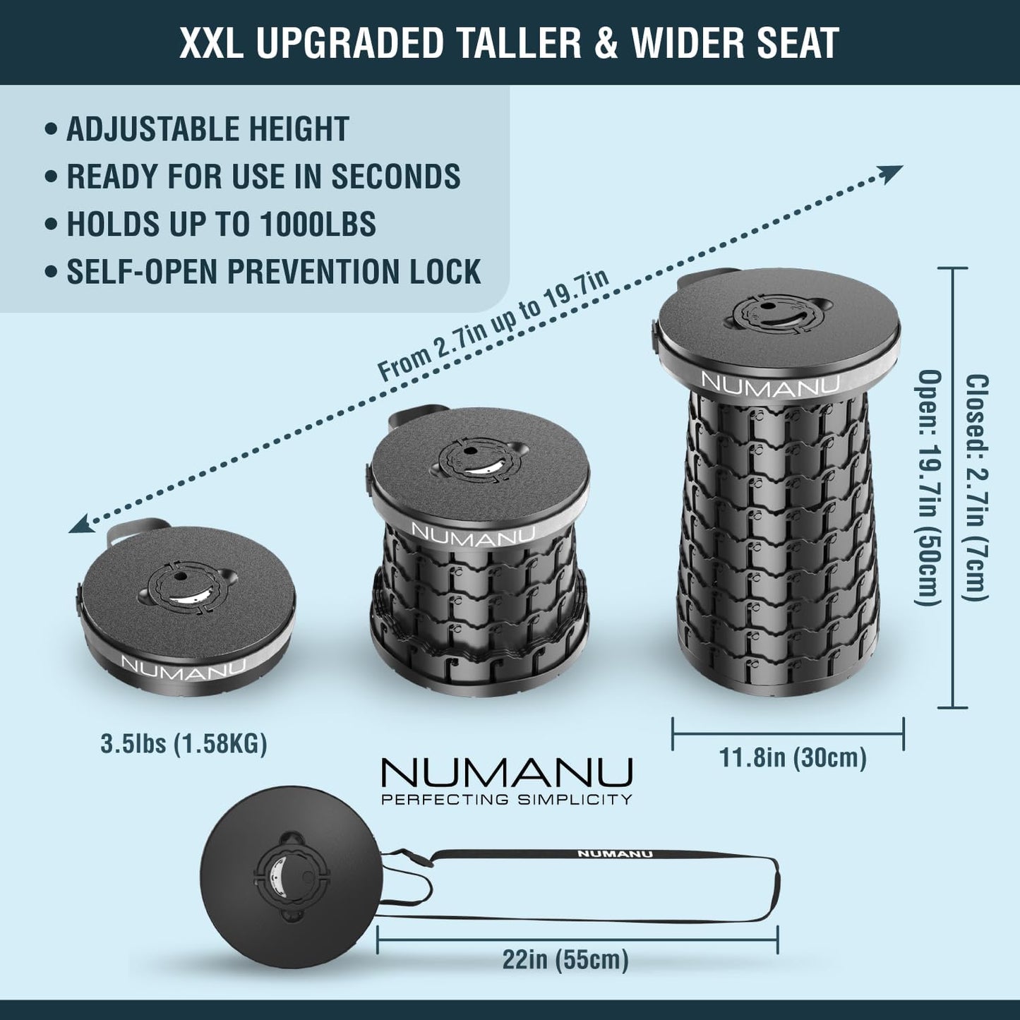 2-Pack 2025 Upgraded Collapsible Stool & Dual Carry Bag + Clips, Max 620lb Portable Folding Stool, Height Adjustable Retractable Telescopic Seat, Travel Chair, Foldable Camping Seat or Footrest