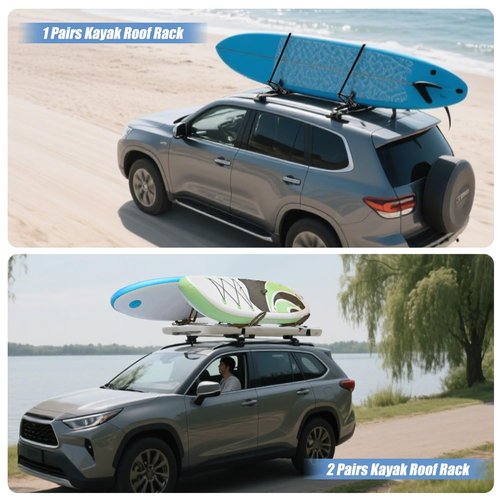 SUDOO Folding Kayak Roof Rack for 2 Kayaks Universal Kayak Carrier 4pcs J-Bar Kayak Roof Carrier for Car, Trucks, SUV and Canoe (2 Pairs)