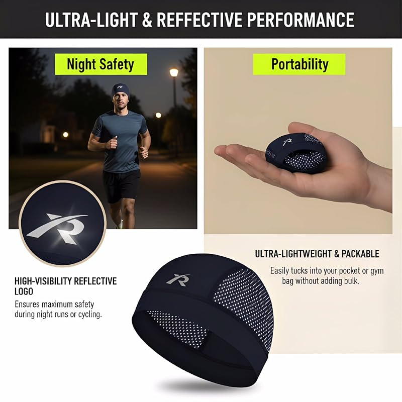 Cooling Skull Cap for Men & Women - Breathable, Sweat-Wicking Helmet Liner - 4psc Black (Variation of THIS listing)