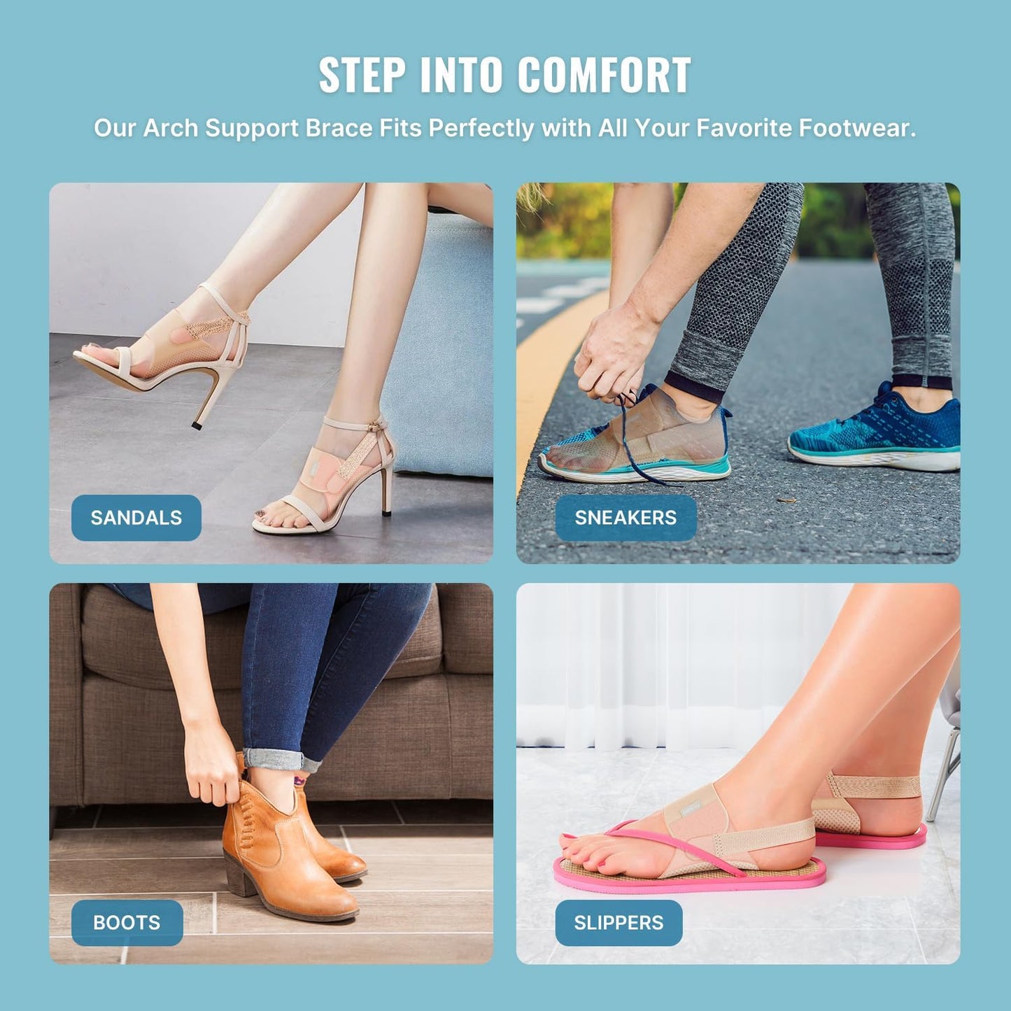 Fit Geno Invisible Arch Support Brace – Non-Slip Arch Support Sleeve for Flat Feet & Fallen Arches