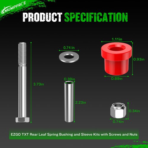 EZGO TXT Spring Bushing Kit With Screw Nuts, Golf Cart Rear Leaf Spring Polyurethane Bushing and Sleeves for EZGO TXT/Medalist (1994-up) & Club Car DS (1981-up), OEM# 70289-G02 70291-G01 14158-G1