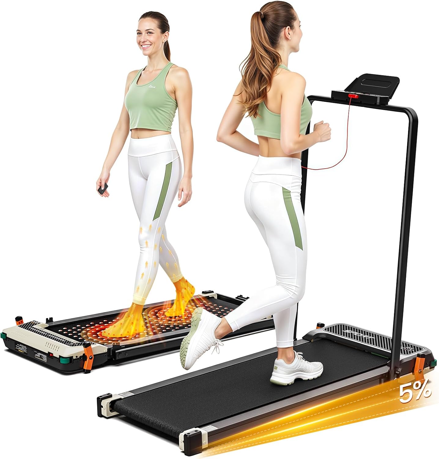 2 Side Walking Pad Treadmill with Incline Massage Function, 2 in 1 Under Desk Treadmills Walking Pad and Foot Massager for Home/Office, Portable Treadmill with Remote Control LED Display