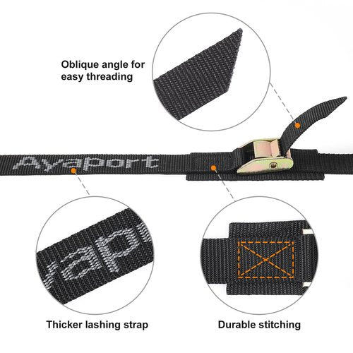Ayaport Cam Buckle Tie Down Straps Lashing Straps 2200lbs Break Strength Heavy Duty Car Roof Rack Strap for Kayak, SUP, Surfboard, Cargo, Motorcycle, Truck, Boat, Dirt Bike (1" x 12')