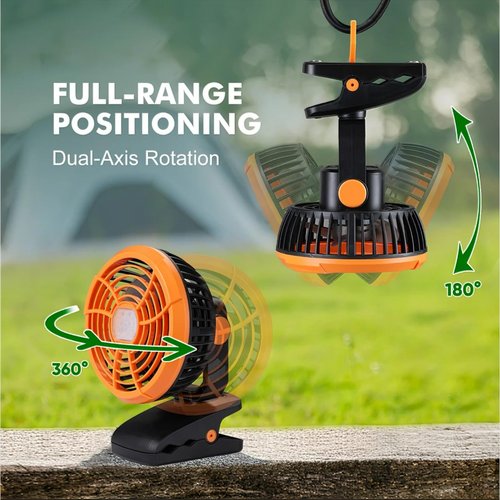 Durapower Clip-on Camping Fan with LED Lantern, Magnetic Base & Hanging Hook – Ideal for Travel, Tent, RV, Picnic, Treadmill, Stroller, Golf Cart & Home