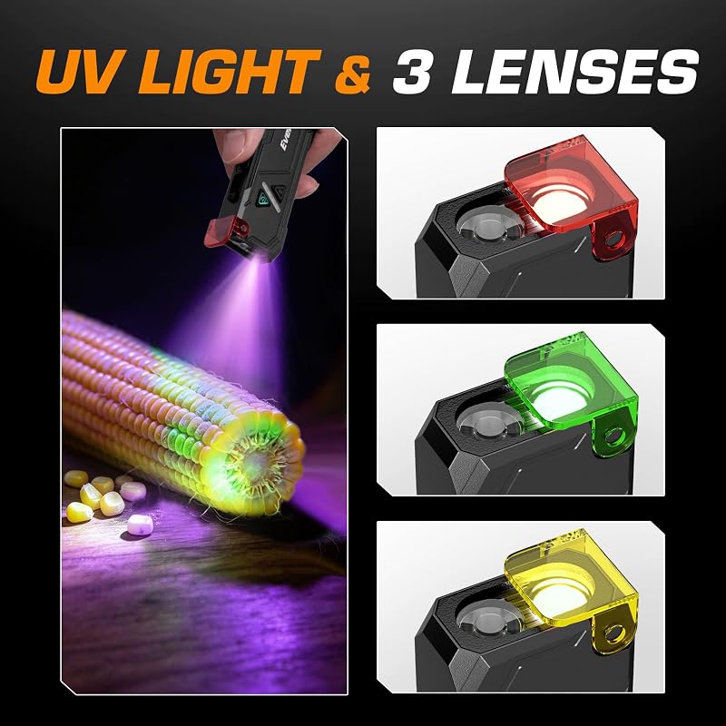 EverBrite Flat Rechargeable EDC Flashlight with RGB UV Light - Black