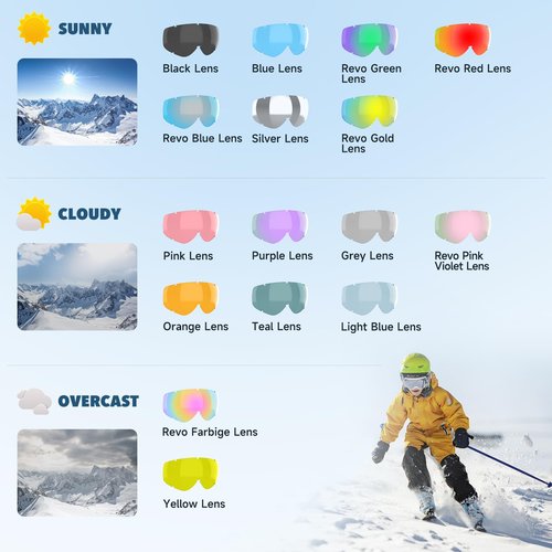 findway Kids Ski Goggles, Kids Snow Snowboard Goggles for Boys Girls Youth OTG