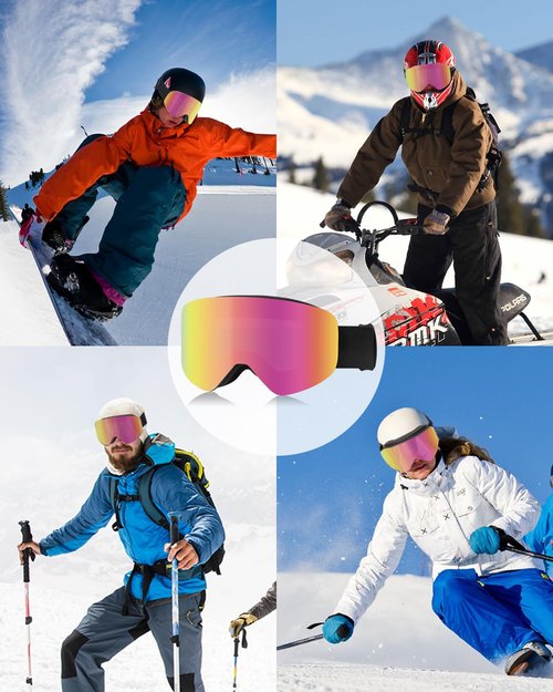 RIGWARL Ski Goggles, Interchangeable Lens Anti-Fog Snow Goggles, 100% UV Protection OTG Snowboard Goggles for Men Women Adult