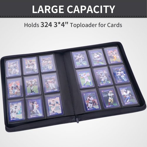 KAGSWAMO Toploader Binder, Holds 324 Toploaders, 9 Pockets, Top Loader Binder for Cards Storage, Card Holder for Sports Cards or Trading Cards in 3 x 4'' Toploaders-Blue