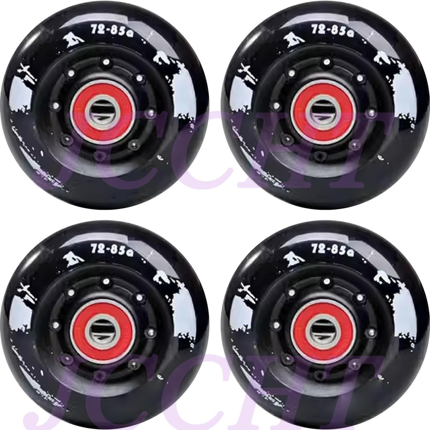 JCCHT 72mm/76mm/80mm 85A Inline Skate Wheels, Indoor Outdoor Roller Skate Wheels Replacement 8 Pack with Bearings,Black,80mm