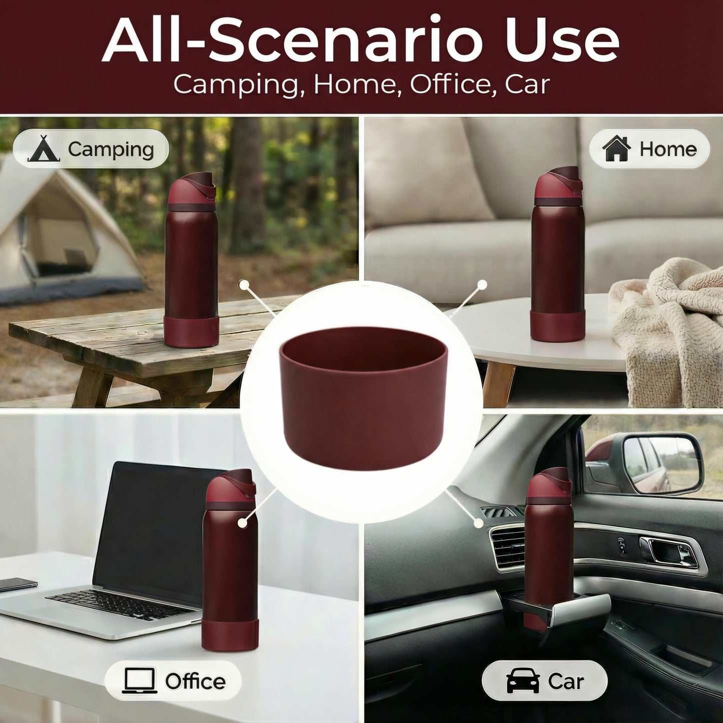 2PCS Protective Silicone Boots for Black Cherry Owala 24oz 32oz, Anti-Slip Sleeve Cover for Owala FreeSip Water Bottles Accessories Enhances Stability & Prevents Scratches(32oz,Black Cherry)