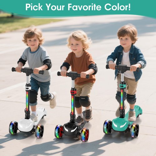 Electric Scooter for Kids Ages 3-12, 3-Wheel Electric Scooter, Electric Kick Scooter with 2 Speed, Long Battery Life, Bluetooth Music, LED Wheels, Gift for Kids (2-Speed & Bluetooth, Black)