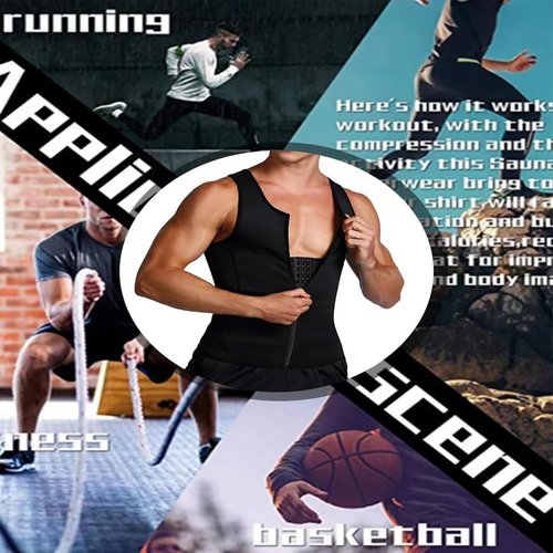 CGDUYWJ Men's zipper Waist Trainer Trimmer vest, Men Sauna Vest Sweat Waist Trainer, Compression Tank Top Men Athletic Workout (1pcs, L)