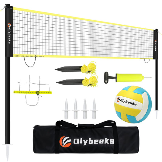20FT Outdoor Volleyball Net Set System for Backyard Beach with Anti-Sagging Net, Iron Adjustable Height Poles, Soft PU Volleyball and Pump, Carry Bag - Instant Set Up & Durable (Black)