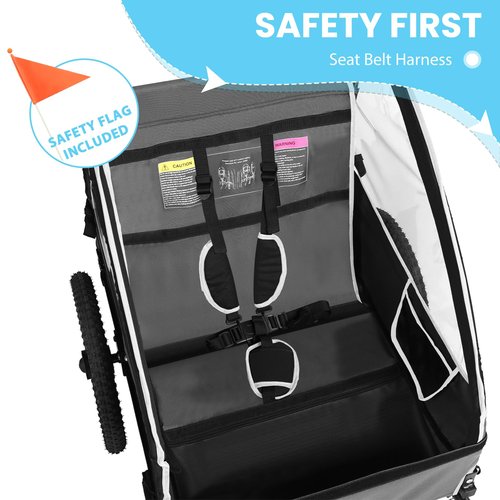 Sepnine Kids Bike Trailer, Suitable for 1 Kid, 12+ Months, Quick Attach to Bike, Foldable, with Seat Belt Harness and Storage Bags Black