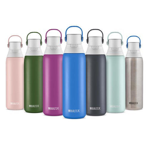 Brita Stainless Steel Premium Filtering Water Bottle, BPA-Free, Reusable, Insulated, Replaces 300 Plastic Water Bottles, Filter Lasts 2 Months or 40 Gallons, Includes 1 Filter, Stainless - 20 oz.