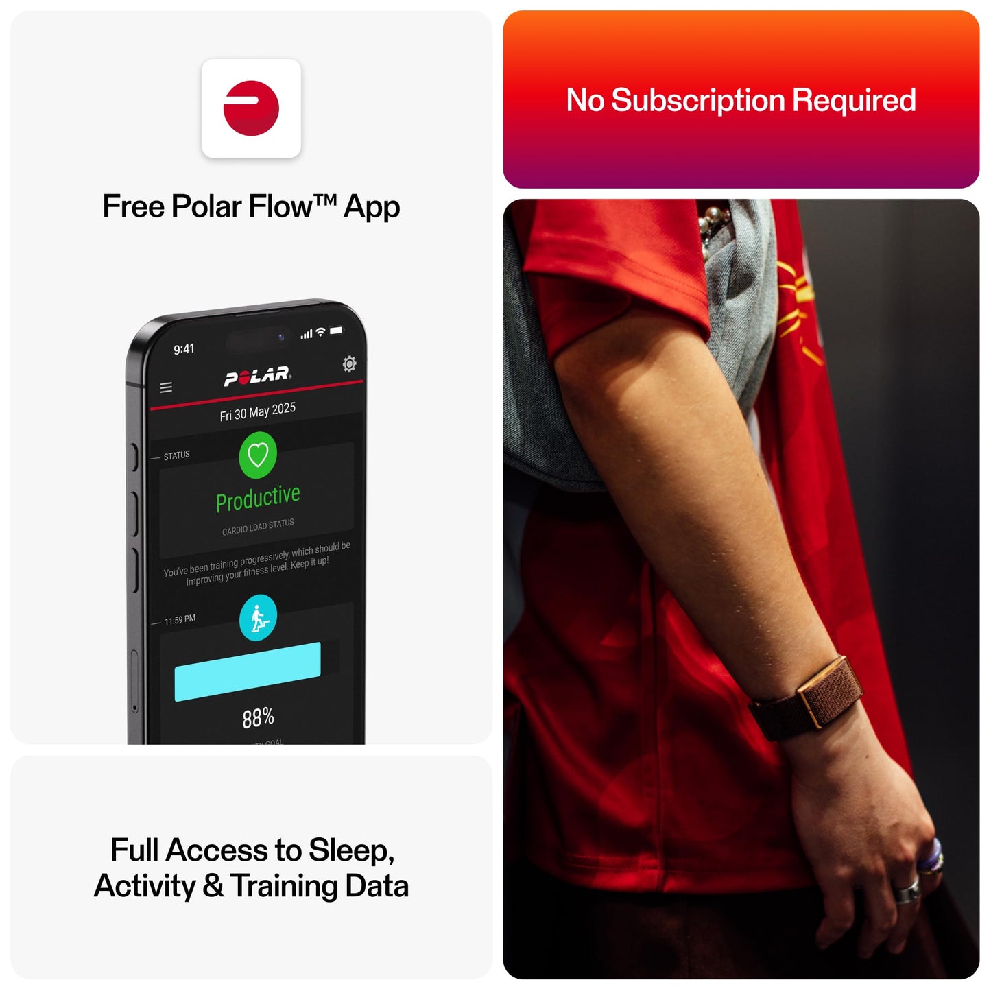 POLAR Loop – Smart Screen-Free Wearable Health Band with 24/7 Heart Rate, Sleep Tracking, Automatic Detection, No Subscription, 8-Day Battery.